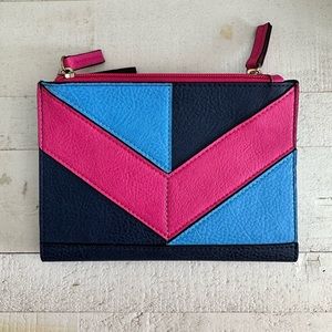 Lulu pink and blue bifold snap triple zip wallet NWT